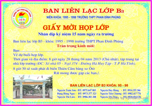 Diễn đàn kỹ thuật in Việt Nam - Diễn đàn : Thiệp mời họp lớp